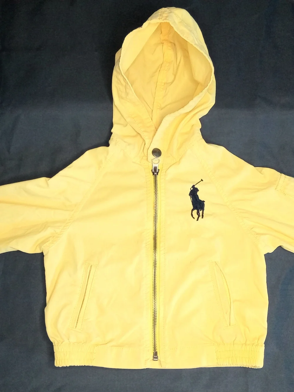 Ralph Lauren Yellow Lightweight Jacket w/ Hood Navy Pony 18m Baby Toddler Kids